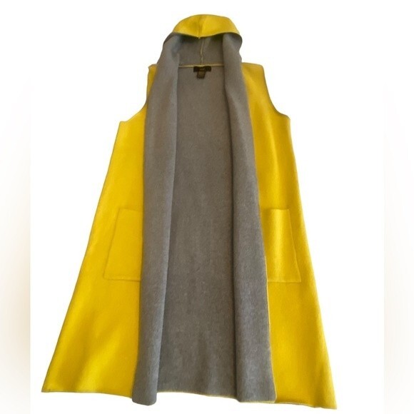 Cardigan Sweater by Rain Yellow & Grey long Hooded sleeveless Pockets NWOT Lg - Picture 3 of 8